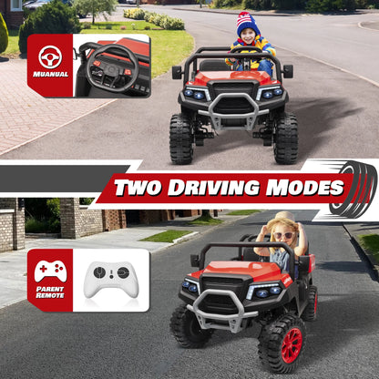 Joyracer 4WD 24 Volt Ride on Toys UTV with 2 Seater & Remote Control, Kids Electric Golf Cart w/ 4x200W Power Motors, Tiltable Trailer & Shovel, 4 Wheels Spring Suspension, Bluetooth USB Music, Black