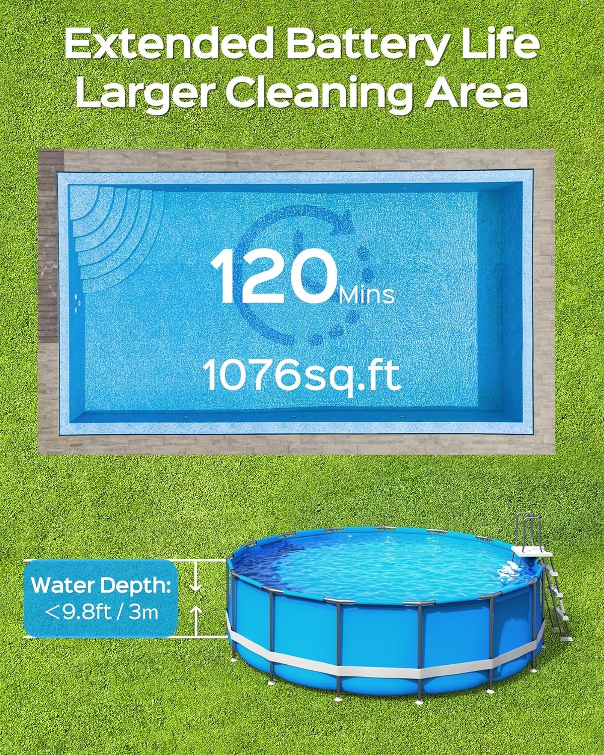 2025 New Upgraded WYBOT A1 Cordless Robotic Pool Vacuum Cleaner - Floor-Only Cleaning for Above Ground Flat-Bottom Pools (Up to 1,076 sq. ft), 120-Min Runtime, Black Green