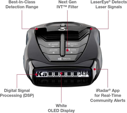 Cobra RAD 480i Connected Radar Detector, Long Range, Bluetooth, Front & Rear Detection + CarPlay (New)