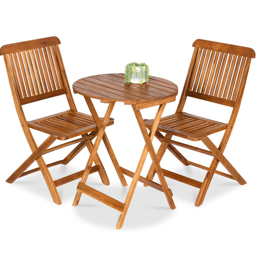 Best Choice Products 3-Piece Acacia Wood Bistro Set, Folding Patio Furniture w/ 2 Chairs, Table - Natural