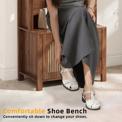 Diubas Arch Hall Tree with Bench and Shoe Storage, Farmhouse Coat Rack for Hallway, Entryway, Walnut