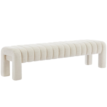 Zesthouse 63�� End of Bed Bench, Linen Tufted Upholstered Ottoman Bench with Padded Seat and Solid Wood Leg, Modern Entryway Bench for Bedroom, Living Room, Beige