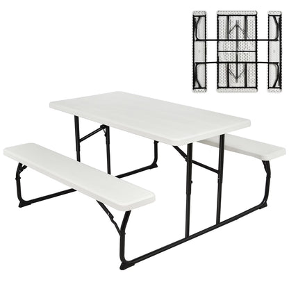 Costway Indoor & Outdoor Folding Picnic Table Bench Set w/ Wood-like Texture Grey