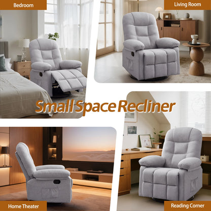 Korser Manual Swivel Rocker Recliner Chair for Living Room,Small Recliner Sofa for Small Spaces,Linen Fabric,Dark Black