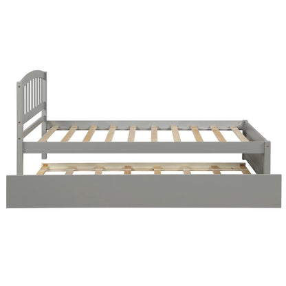 Aukfa Twin Platform Bed with Trundle - Trundle Bed with Headboard for Kids Teens - White