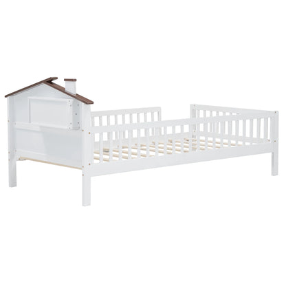 Euroco Wood Twin Size Platform Bed, House Bed with LED Light and Storage, White