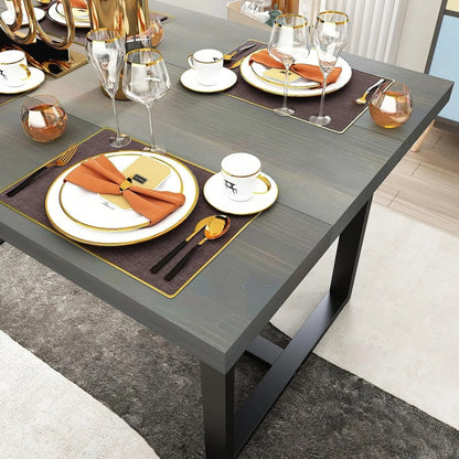 ChVans 52" Solid Wood Dining Table for 4-6 Person, Modern Farmhouse Kitchen Table with Metal Frame, Sturdy Breakfast Table for Living, Dining Room, Office Desk(Light Grey-52 in Dining Table)