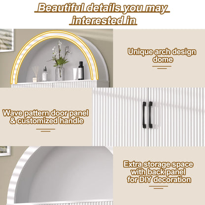 HARIPUL Over The Toilet Storage Cabinet w/ Unique Wood Grain & Arc Design, Freestanding Bathroom Shelf Organizer Space Saver w/ Doors & Anti-Tip Device, Wood Color
