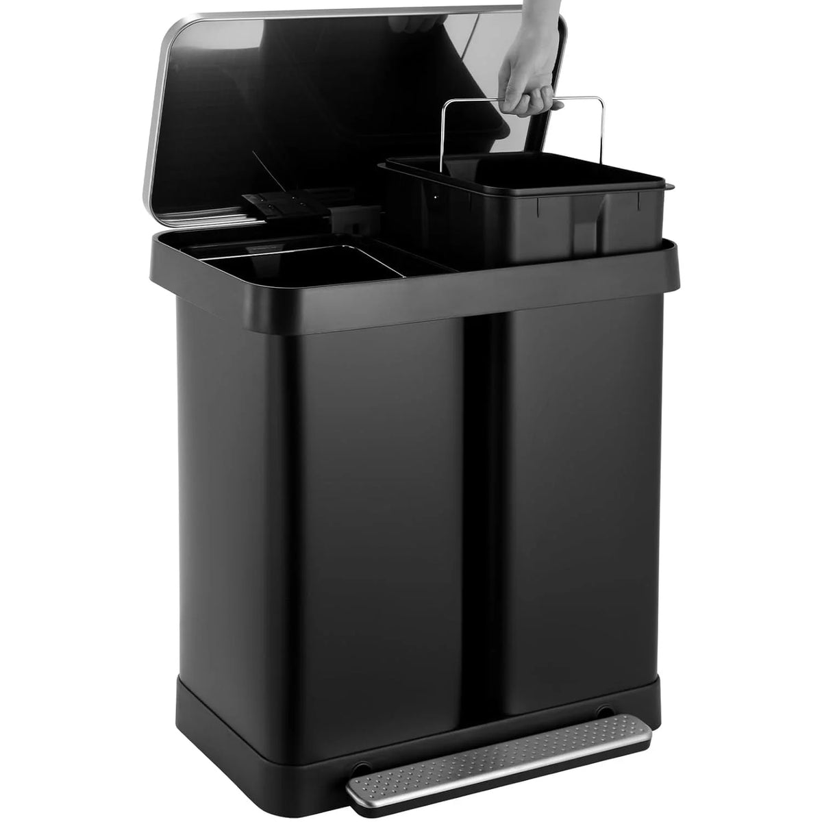 Arlopu 16 Gallon / 60L Dual Trash Can, Stainless Steel Kitchen Garbage Can with Soft-Close Lid, Home Office Classified Recycle Bin