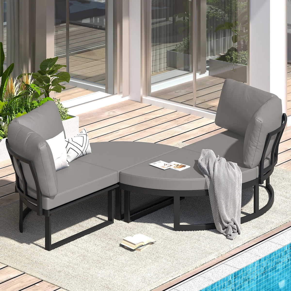 AECOJOY Metal Patio Furniture Set 73" Outdoor Conversation Set Patio Sectional Sofa Couch with Removable Cushions in Beige