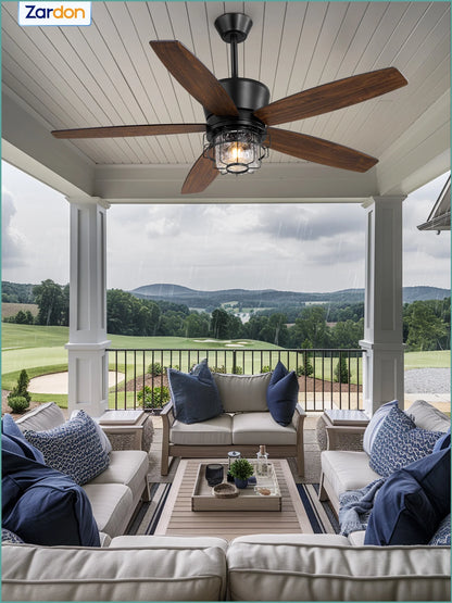 Zardon 20" Outdoor Ceiling Fan with Light and Remote, 7 Blades Caged Waterproof Gazebo Fan for Patio, Porch, Pergola Canopy, App Control