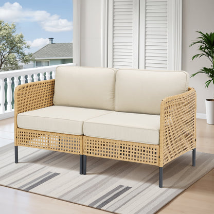 Swpormundo 6 Piece Wicker Patio Furniture Set,Outdoor Conversation Sectional Sofa w/Coffee Table,All-Weather Outdoor Sofa with Thick Cushions for Deck,Poolside,Garden,Beige
