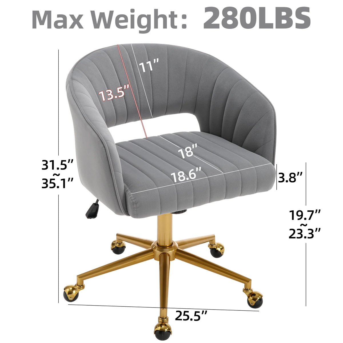 Westice Home Office Desk Chairs, Velvet Task Chair, Height Adjustable Swivel Vanity Chair with Golden Base for Vanity Study, Living Room Computer Room, Beige