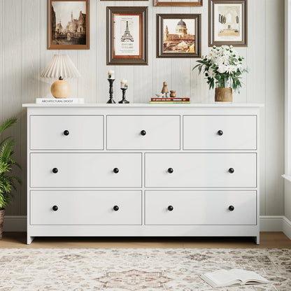 YouTrend 7 Drawer Dresser,White Dresser for Bedroom Drawer Organizer Storage Drawers,Wood Adult Storage Cabinet Living Room Hallway