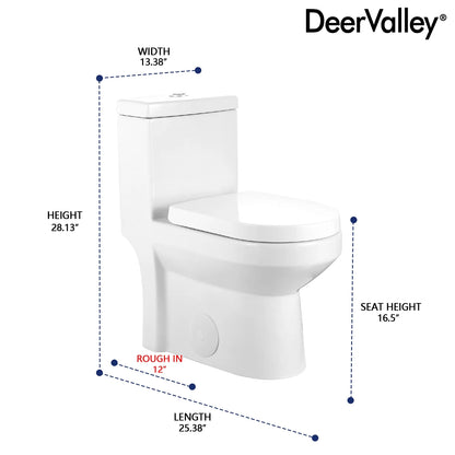 DeerValley Liberty Compact Toilets One-Piece Toilet With High-Efficiency Flush Round Toilet for Space-Saving Floor Mounted 12 in. Rough In 1-Piece 1.1/1.6 GPF Dual Flush (Seat Included)