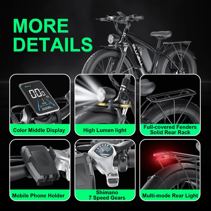 Electric Bike for Adults, 2000W 26'Fat Tire Electric Bike, 35MPH AWD Dual Motor Electric Bicycles, 48V 22.4AH Battery Fast Ebikes Dual Hydraulic Brakes UL 2849