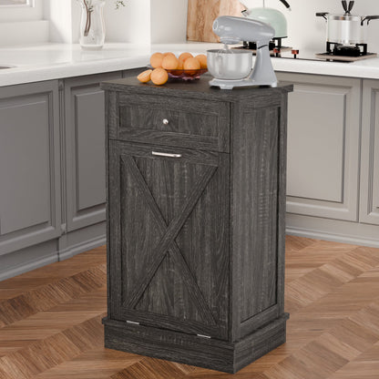 Tolead Double Tilt Out Trash Cabinet, Wooden Free Standing Laundry Sorter Cabinet, with Hideaway Drawer, White