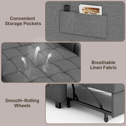Sofa Bed, Lofka 3-in-1 Convertible Sleeper Sofa with Storage, Adjustable Backrest & Pull Out Function - Sleeper Chair for Small Space, Apartment, Dark Grey