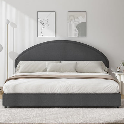 4 EVER WINNER Queen Size Bed Frame, Boucle Upholstered Bed Frame with Headboard, White Queen Bed Frame, White