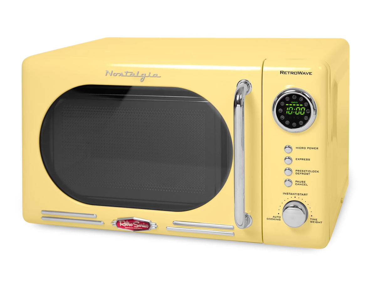 Nostalgia Retro Compact Countertop Microwave Oven - 0.7 Cu. Ft. - 700-Watts with LED Digital Display - Child Lock - Easy Clean Interior - Orange