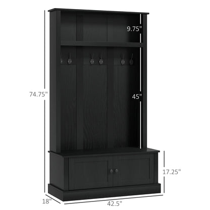 HOMCOM Hall Tree, Entryway Bench w/ Coat Rack, Shoe Cabinet, Black