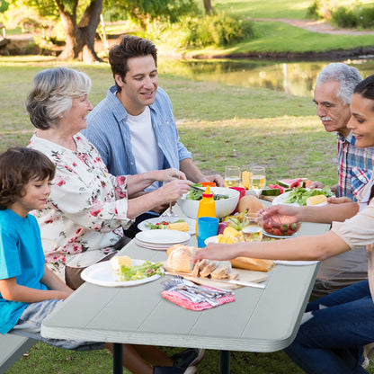 Costway Indoor & Outdoor Folding Picnic Table Bench Set w/ Wood-like Texture Grey