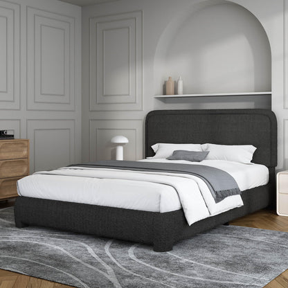 4 EVER WINNER Twin Size Bed Frame, Modern Bed Frame with Headboard, Boucle Fabric Upholstered Bed Frame, Soft Curved Headboard, Cream