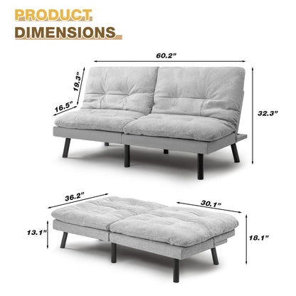 Homall Futon sofa, Two Seat Adjustable Sofa, Corduroy Fabric, Upholstered Sofa, Sofa Changeable into Bed, Leisure Reading and Games, Green