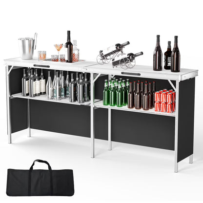 Ktaxon 78" Foldable Bar Table, Mobile Bar with 3-Tier Shelves & Carry Bag - Perfect for Events, Parties, Camping, Picnics, Tradeshows, and Both Outdoor/Indoor Use (Comes with Black Skirt, Black)