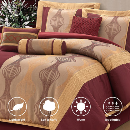 Lanco Elegant Black and Gold Comforter Set,Striped, 7 Pieces Jacquard Bedding Sets with Comforter for All Season, Bed Skirt, Pillows & Shams, Queen Size, Lightweight Microfiber
