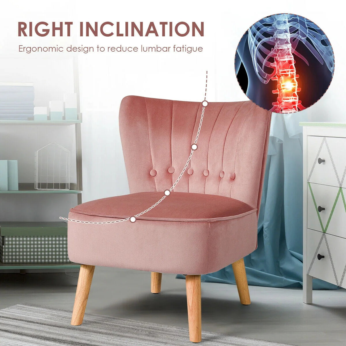 Gymax 2PCS Accent Chair Armless Leisure Chair Single Sofa w/ Wood Legs Pink