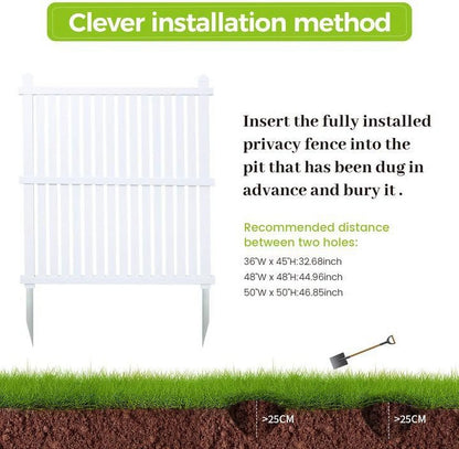 36"W X 45"H Outdoor Privacy Screen, Vinyl Air Conditioner Fence with Metal Stake, No Dig Trash Can Enclosure for Outside- 2 PVC Panels, White, Vertical