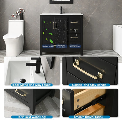 Eclife 36" White Bathroom Vanity Set with Ceramic Sink Top and Water Saving Faucet Drain