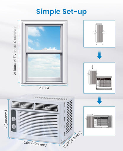 GAOMON 6000 BTU Window Air Conditioner, Cools Up to 350 Sq. Ft, Window AC Unit with Remote, 3 fan speeds, Sleep mode, Auto Restart, 24H Timer Window Air Conditioner, 115V/60Hz, White
