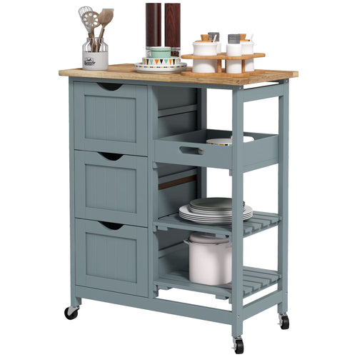 HOMCOM Rolling Kitchen Island Cart, Bar Serving Cart, Compact Trolley on Wheels