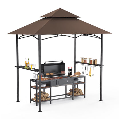 GVDV 8'x 5' Grill Gazebo Canopy, Outdoor BBQ Gazebo Shelter with 2 Side Shelves & Double-Tiered Top