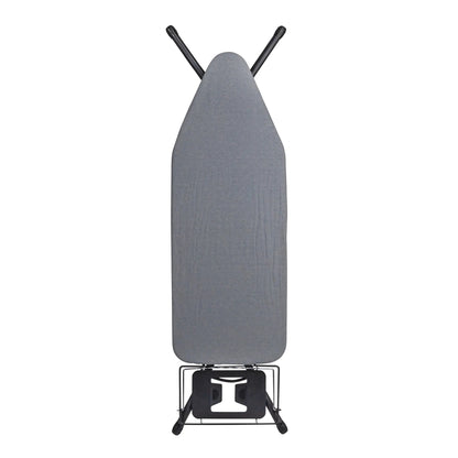 Household Essentials Wide Mega Ironing Board 4-Leg, Steel Top Pressing Station, Heat-Resistant Fiber Pad and Cotton Cover, Includes Sleeve Board and Iron Rest with Hanger Bar, Silver Frame