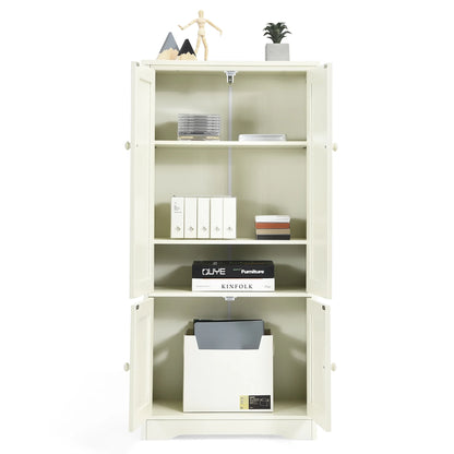 Costway Accent Floor Storage Cabinet W/ Adjustable Shelves Antique 2-Door Cream White