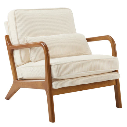 Ktaxon Accent Chair Corduroy Upholstered Armchair, Reading Club Chair with Pillow and Solid Wood Frame for Living Room Bedroom Furniture Off White
