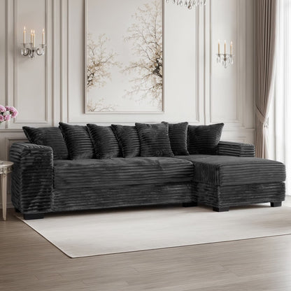 Advwin 110" Oversized L Shaped Sofa with Chaise, Comfy Plush 2-Piece L-Shaped Sectional Couches with 8 Pillows, Soft Fluffy Upholstered Sofa Bed for Living Room Apartment Bedroom, Light Gray