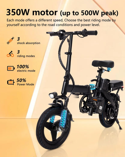 14" A1 Electric Bike Easy Folding, Commuter Electric Bicycle for Adult, City E-Bike Peak 500W Motor, 576 Wh Removeable Battery,Max Range 20 Miles & Max Speed 20 Mph,Mini Ebikes