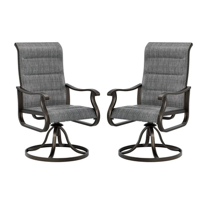Techmilly Patio Swivel Chairs Set of 2, Outdoor Dining Chairs High Back Padded All Weather Breathable Textilene Outdoor Swivel Chairs with Metal Rocking Frame for Lawn Garden Backyard Deck, Dark Grey