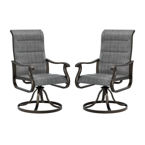 Techmilly Patio Swivel Chairs Set of 2, Outdoor Dining Chairs High Back Padded All Weather Breathable Textilene Outdoor Swivel Chairs with Metal Rocking Frame for Lawn Garden Backyard Deck, Dark Grey