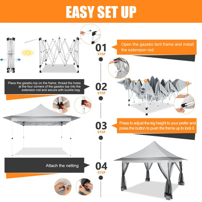 HOTEEL 12x12 EZ Pop Up Gazebo Tent with Sidewalls,Patio Gazebo Instant Shelter for Outdoor Party Camping Backyard Beach with Carry Bag,Stakes,Ropes,Gray