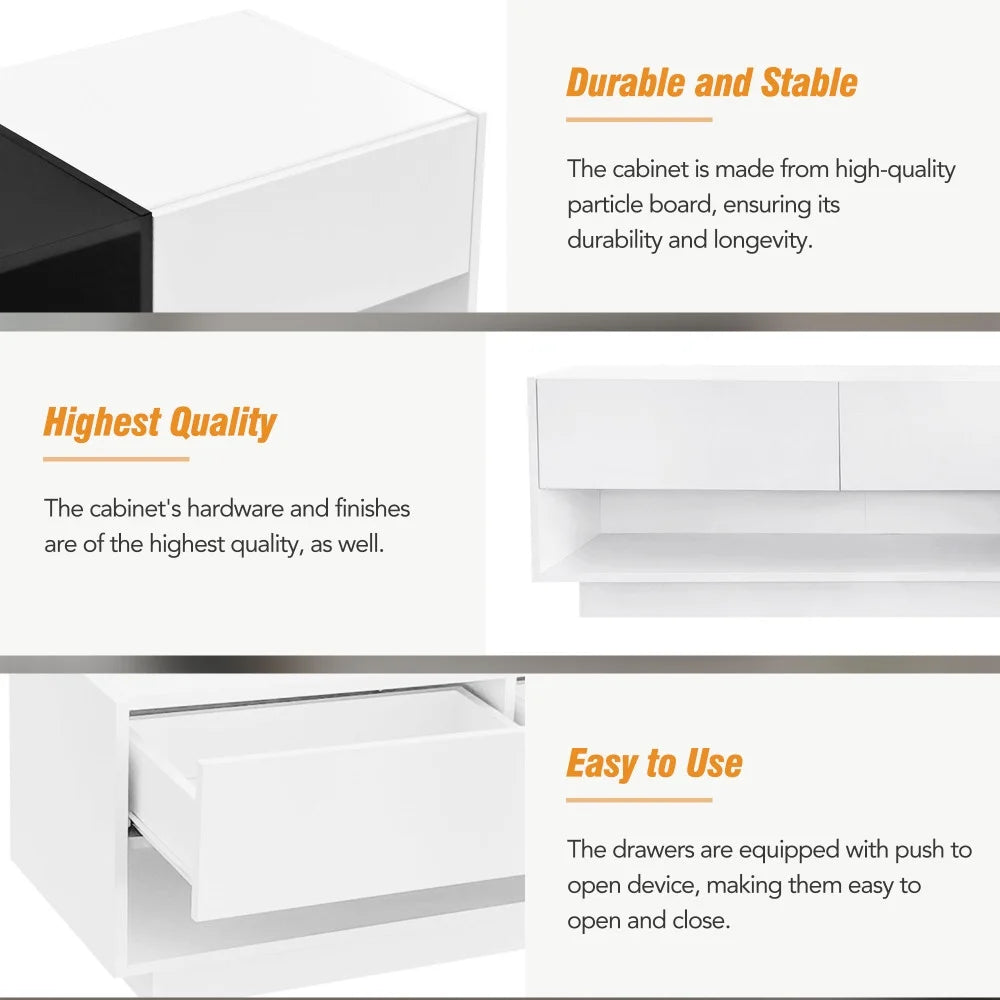 Modern TV Stand for 80 Inch TV, ON-TREND Sleek Two-Tone Media Console, Functional Storage Cabinet with Open & Hidden Compartments, Particle Board, Living Room Furniture, White