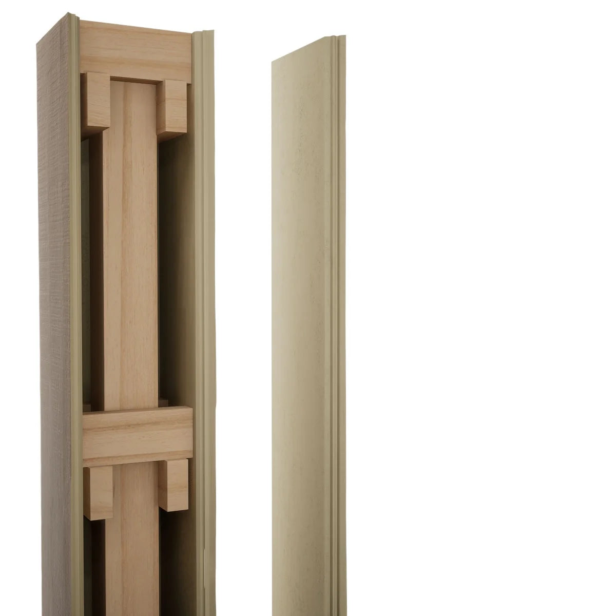 Ekena Millwork 18"W x 5'H Hand Hewn Endurathane Faux Wood Non-Tapered Square Column Wrap with Standard Capital & Base