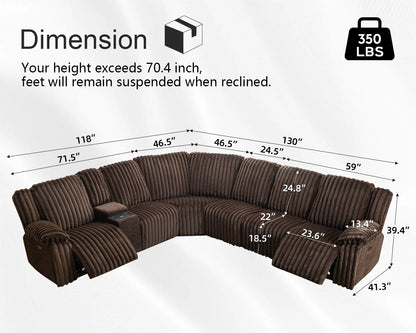 Power Reclining Sectional Sofa with Wireless Charger,6-Seater Faux Fur Sectional with Recliners,Hidden Cup Holders,Storage Console,USB & Type-C Ports,Black