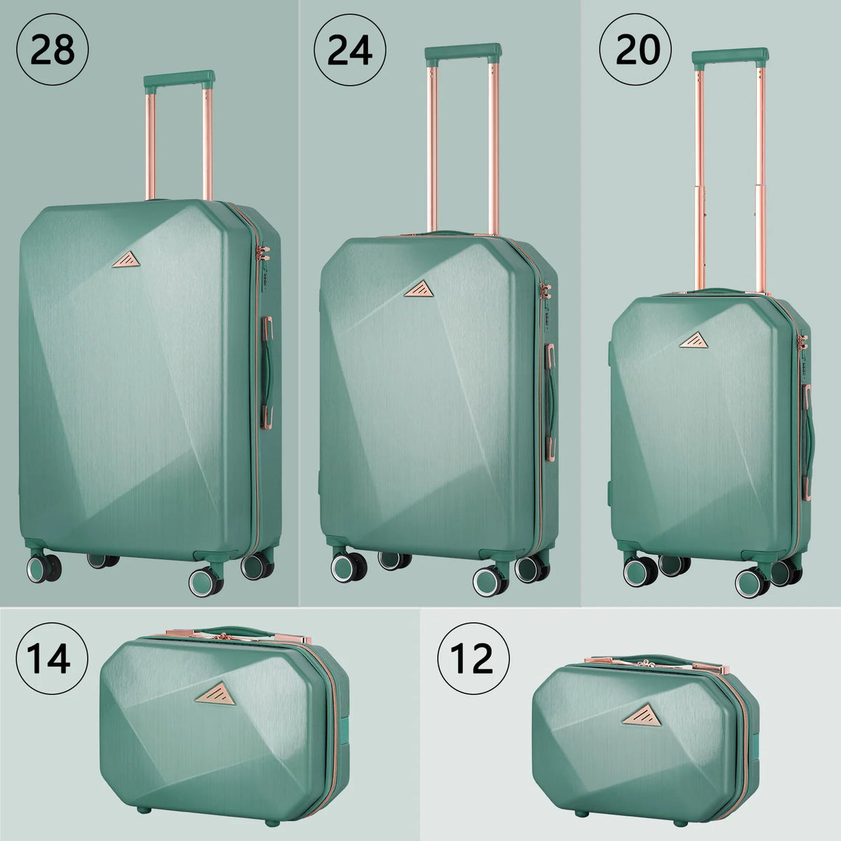 5PCS Travel Luggage Set with Makeup Case, Mint Green