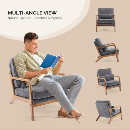 Ktaxon Accent Chair Corduroy Upholstered Armchair, Reading Club Chair with Pillow and Solid Wood Frame for Living Room Bedroom Furniture Off White