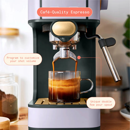 Beautiful Slim Espresso Machine with 20-Bar Pressure, Black Sesame by Drew Barrymore